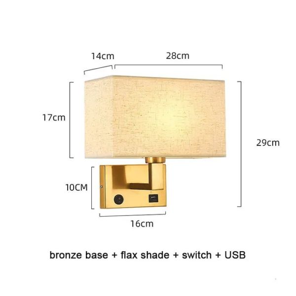 USB Wall Lights with Switch Rectangle White Yellow Fabric mirror front light(WH-MR-95)