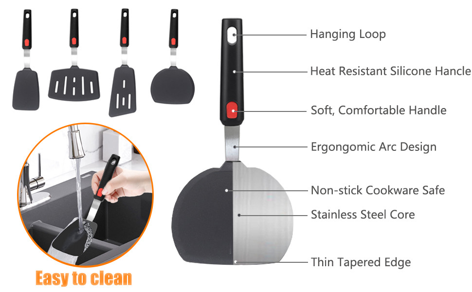 5-Pack BPA Free Silicone Spatulas Turner Set For Nonstick Cookware Flexible Kitchen Utensils Cooking Spatula Set For Egg