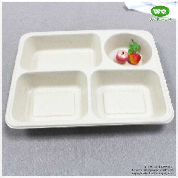Disposable 4-Compartments Unbleached Bagasse Tray With Lid-Biodegradable