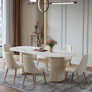 Wholesale Metal Base Rock Board Dining Table Grey Marble Dining Table Set from china suppliers