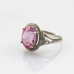 925 Silver Ring 9mmx11mm Pink Cubic Zircon and Rhinestone Ring (R134)