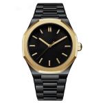 PVD Plated Gold Mens Quartz Stainless Steel Watch 5atm Water Resistant