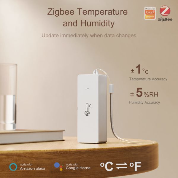 Tuya ZigBee3.0 Smart Temperature and Humidity Sensor, Battery Powered, Mini Indoor Hygrometer, Work with Alexa, Google Home