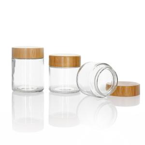 China 3oz Child Resistant Wooden Lid Glass Jars With Bamboo Lid Storage Jar Container Cosmetic on sale