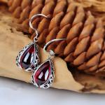 Thai Vintage Sterling Silver Drop Created Garnet Dangle Earrings (E12038)