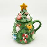 Green Christmas Tree Cup Cute Ceramic Christmas Mug With Lid For Gifts Home