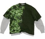 O-Neck Collar Double Layered Long Sleeve T-shirt for Unisex Distressed Vintage