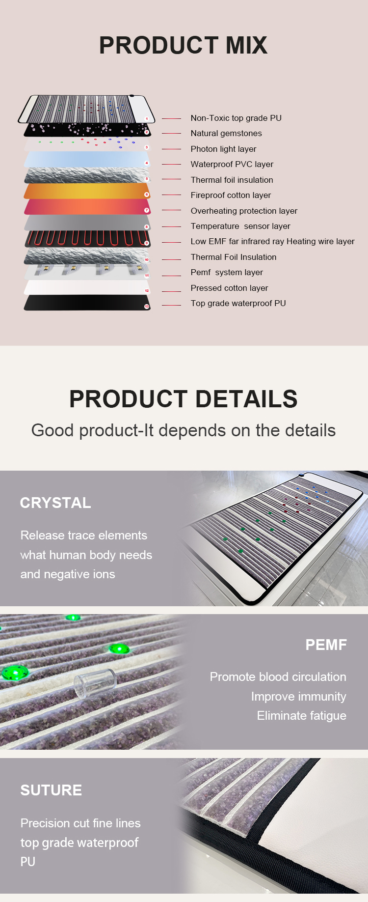 Home Use Commercial 190*80cm White or Color Customized Mattress for Energy Recovery