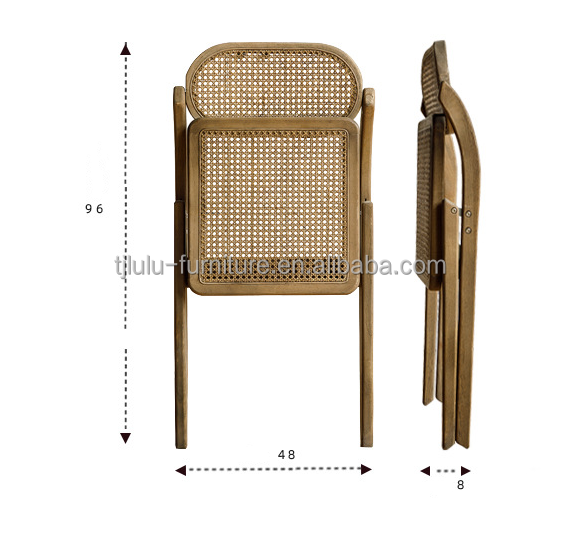 Rustic Style Solid Wood Rattan Folding Chairs for Events Optional Colors and Durable Design