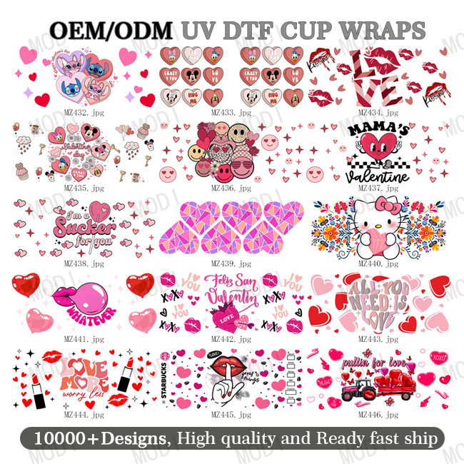UV DTF Cup Wraps Retro Valentine'S Day DTF 24oz Cup Wraps For Libbey Glass UV DTF Cup Wrap Transfers 16oz High Quality