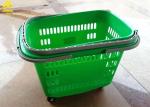 PP Materials 50L Hand Held Shopping Baskets With Handle PU Wheels Light Green