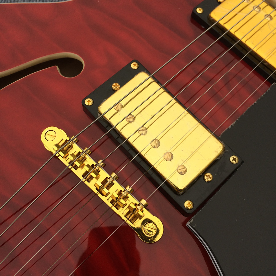 New style high quality custom hollow body Jazz electric guitar, double F hole jazz electric guitar in Sunburst
