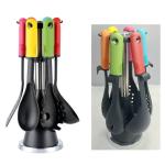 Sustainable Kitchen Cooking Utensil Set with Rotating Stand and TPR PP Handle