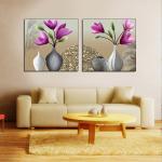 Vase Flowers Two Panels Spray Painting On Canvas Customized Beautiful Design