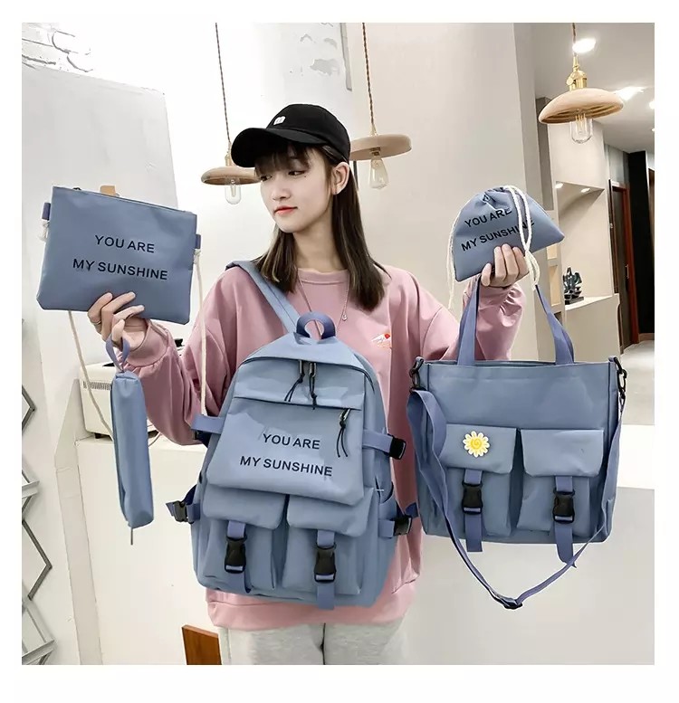 Travel Laptop Backpack School Bag Sets Girl Solid Color With Pencil-Case Wholesale