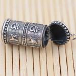 925 Silver Retro The Six Syllable Mantra Kwu Box Pendant Necklace for Women Men