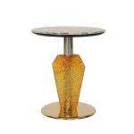 Agate Top Shiny Finish Stainless Steel Round End Table Gold Metal Base Glass