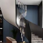 Simple stairwell long crystal column chandelier High ceiling attic residential
