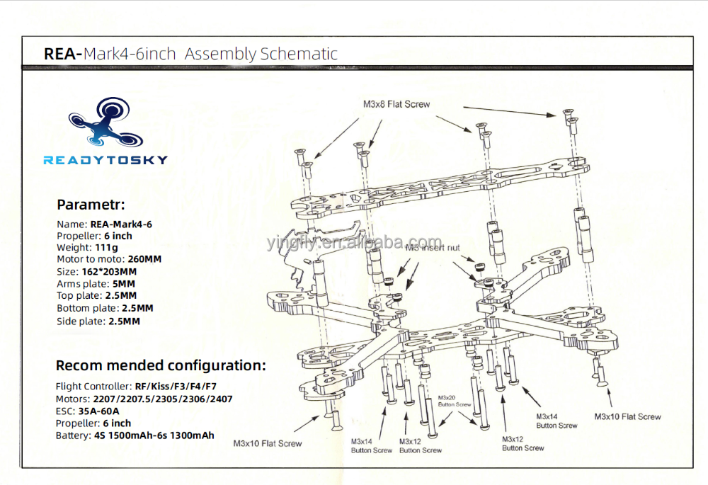 Mark4 Mark 4 5inch 225mm/ 6inch 260mm / 7inch 295mm W/ 5mm Arm FPV Racing Drone Quadcopter Freestyle Frame for Rooster 230mm