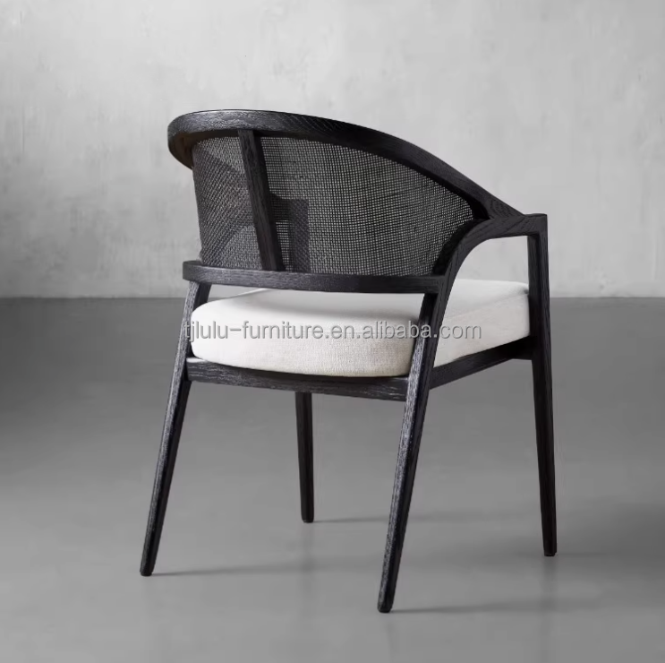 Simple Nordic Design Modern Solid Wood Rattan Fabric Dining Room Chair for Morden Restaurant