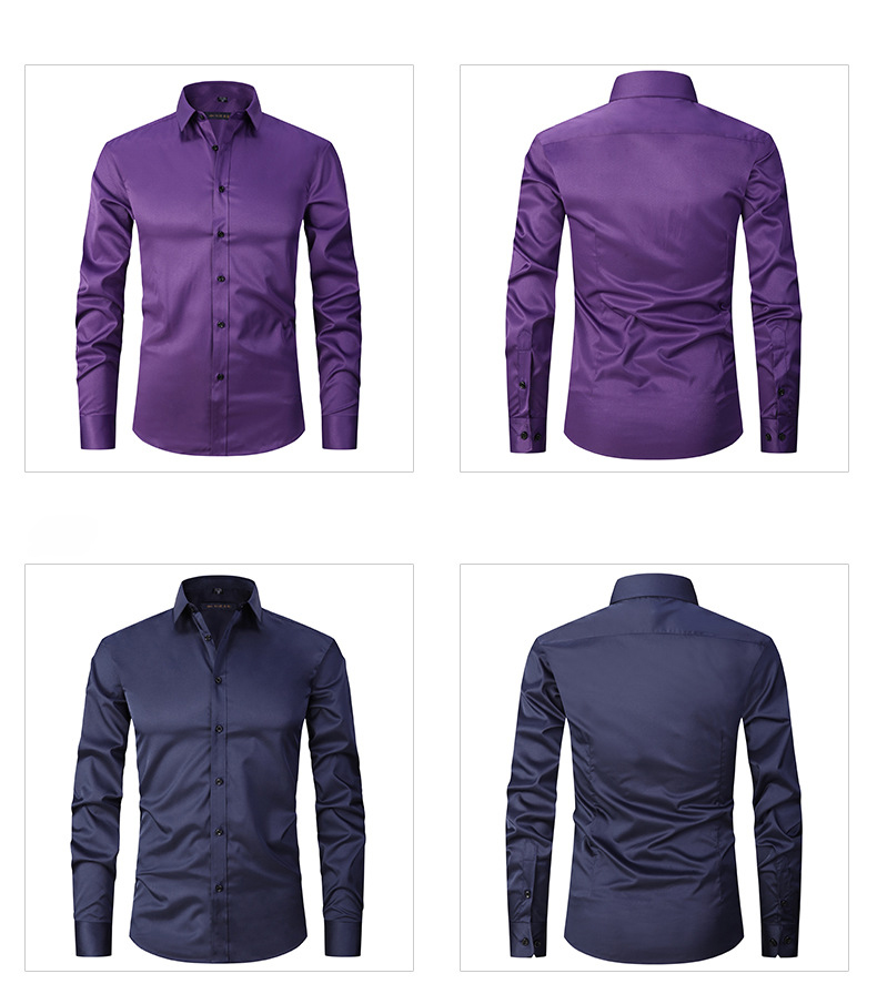 Solid Color Men Shirts Apparel Business Casual Polyester Stand Collar Clothes