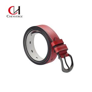 China Red Ladies Genuine Leather Belt Casual Classic 3.5cm Wide Alloy Pin Buckle on sale