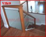 Double Steel Plate Staircase VK57S Tread beech ,Railing tempered glass, Handrail