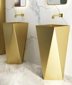 China Brushed Finish Irregular Stainless Steel Pedestal Sink Floor Standing For Bathroom on sale