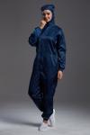Antistatic ESD cleanroom coverall connect with hood dark blue conductive fiber