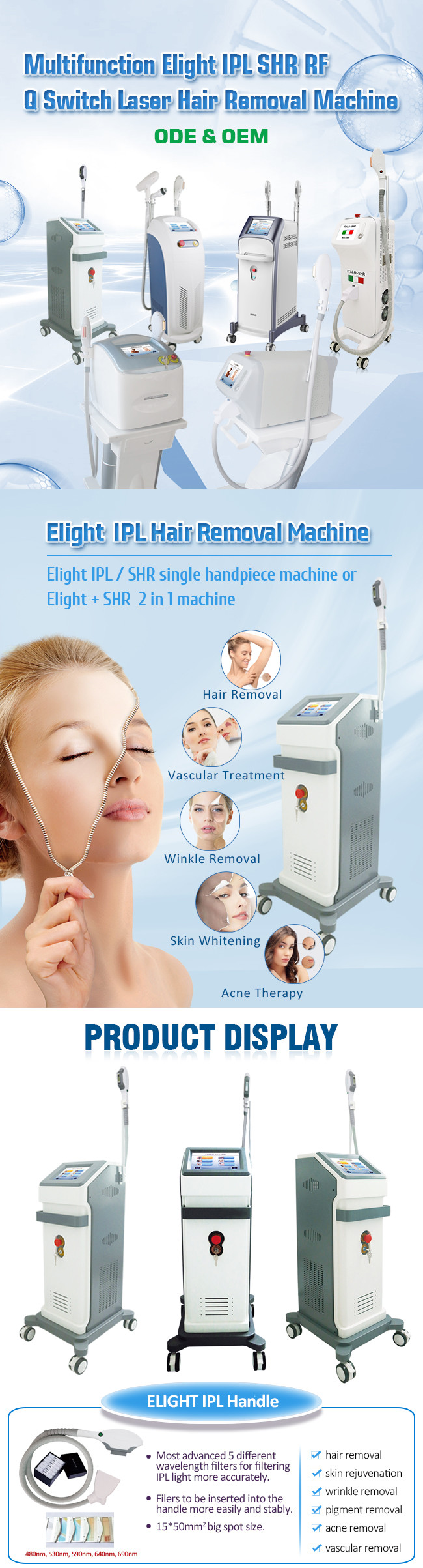 15 X 50 Mm2 430nm Elight Ipl Hair Removal And Skin Rejuvenation Machine Iso