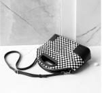 Horsehair Black And White Checkered Handbag 24cm Shoulder Bag With Detachable