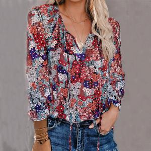 Wholesale Chiffon Printed 100% Polyester Women'S V Neck Long Sleeves Shirt from china suppliers