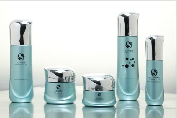 Luxury Glass Cosmetic Bottles With Plated Lids / Cream Jar Lotion Bottles