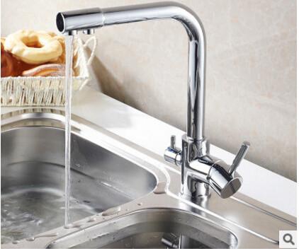 3 In 1 Brass Gooseneck Kitchen Faucet Connect Pure Water Hot Cold Water In