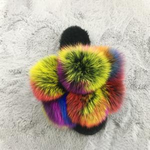 Wholesale Wholesale Fluffy Slippers Multi - Color Spliced Vamp Furry Slippers For Women Real Fox Fur Slides from china suppliers