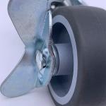 TPR Tread Plain Bearing Caster Wheels With Brake 1.5 Inch Grey Swivel