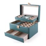 Portable PU Leather Travel Jewelry Drawer Organizer Box With Mirror Multi