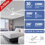 Smart Ceiling Fan With Light 52 Inch OEM 3 Color Led Light DC Motor White ABS