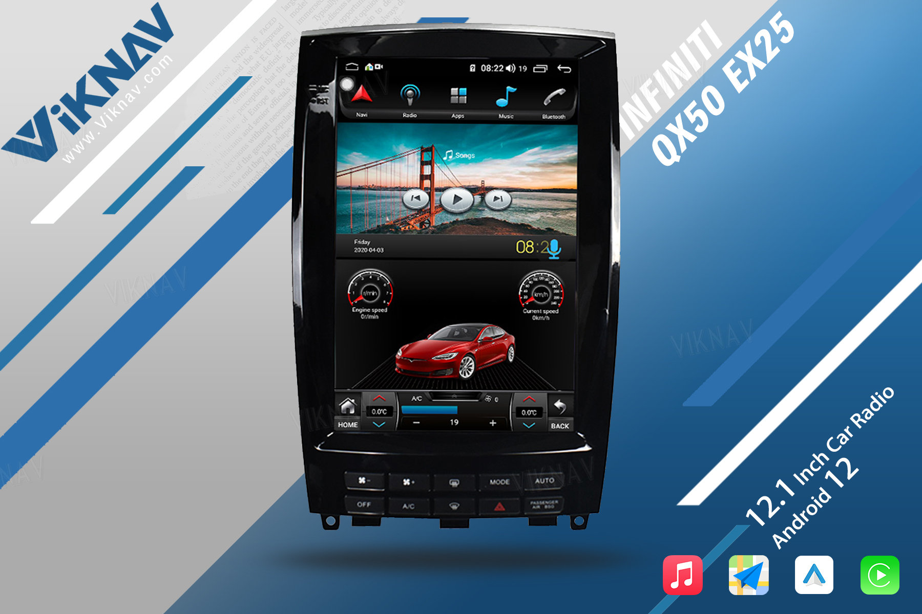 Viknav 12.1 Inch Car Stereo Autoradio For Infiniti QX50 EX25 2013-2020 Multimedia DVD Player GPS Navigation Head Unit
