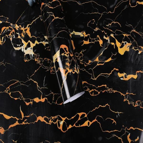 Black And Gold Marble Effect Wallpaper Waterproof 3D PVC Marble Effect Vinyl