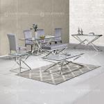66kg 8 Seater Glass Dining Table With Steel Legs Rectangular Shape