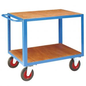 China Two Tier 500kg Warehouse Shelf Trolley Metal Utility Cart With Four Wheels on sale