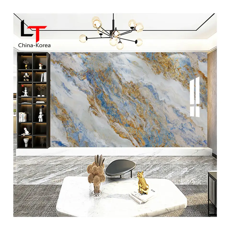 Multicoloured Marble Sheet for Flooring Shower Walls and Countertops Easy Cleaning