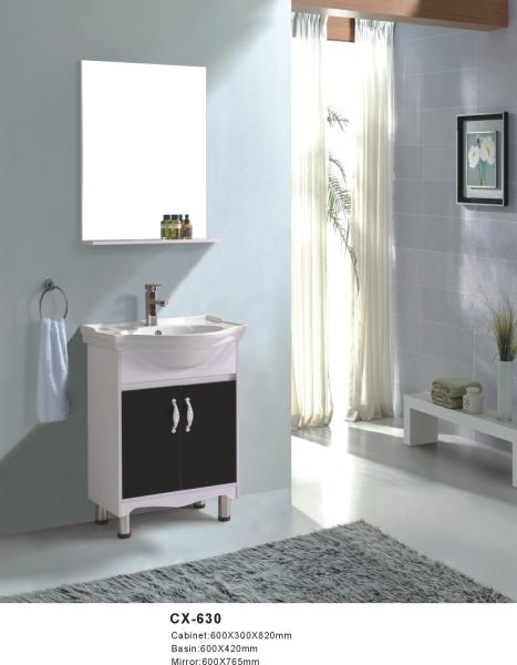 Two Door PVC Floor Mounted Bathroom Cabinets with Ceramic Basin Marble