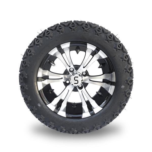 Machined Gloss Black 14 Inch Golf Cart Wheels And Tires 22x10-14 All Terrain DOT