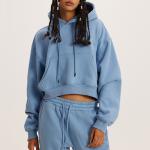 Custom Heavyweight Drop Shoulder Drawstring Crop Top Clothing Blank for Sporty