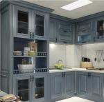 Modern Modular Kitchen Cabinets With Glass Door Upper Cabinet And Light Blue