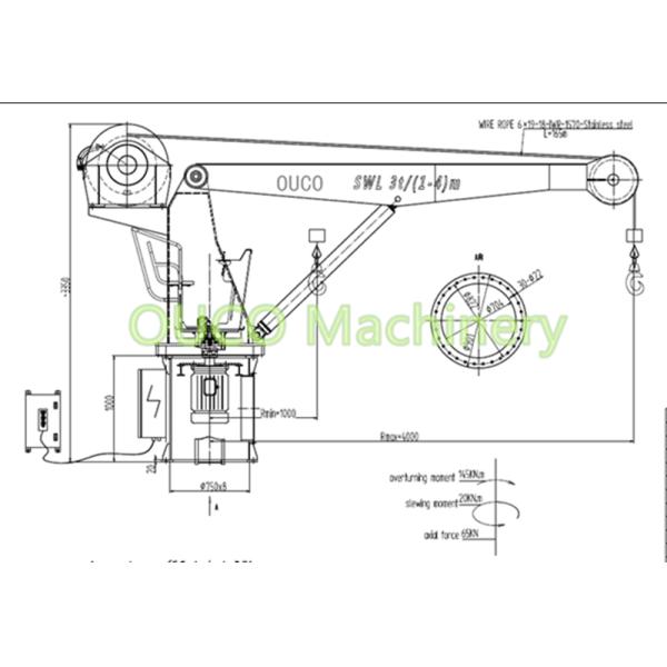 3T 4M Offshore Pedestal Crane , Pedestal Floor Stiff Boom Crane Compact Design