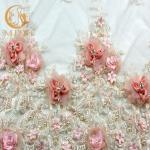 Pure Handmade Flower Blush Pink Lace Fabric MDX 135cm Width Embroidered