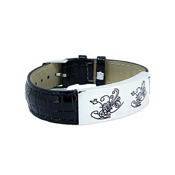 Europ American Fashion Trendy Stainless Steel Geniune PU Leather Bracelet Bangle